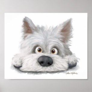 Poster Adorável Cartoon de Terrier Escocês Branco