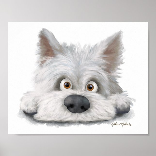 Poster Adorável Cartoon de Terrier Escocês Branco (Frente)