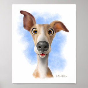 Poster Adorável Cartoon Whippet 