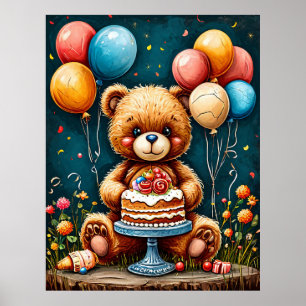Poster Adorável Celebração De Aniversário Do Urso De Tedd