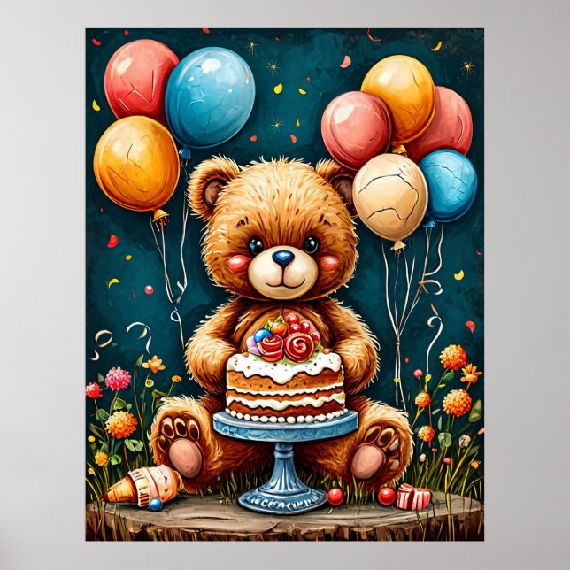 Poster Adorável Celebração De Aniversário Do Urso De Tedd (Frente)