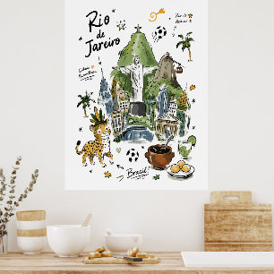 Poster Adorável Cristo Redentor Arte Doodle Rio
