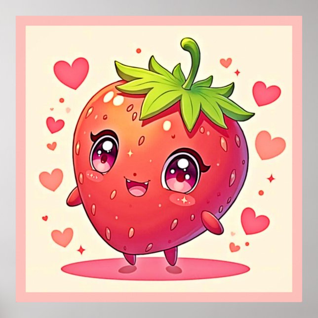 Poster Adorável Design de Strawberry Love (Frente)