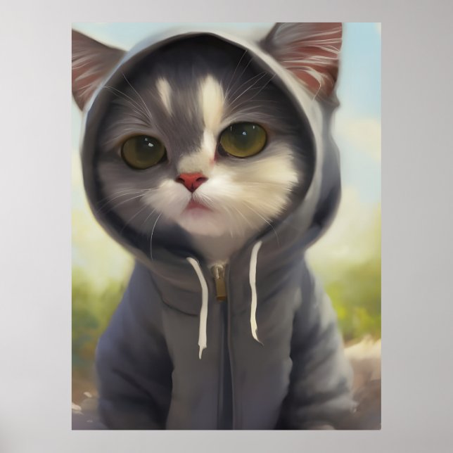 Poster Adorável e doce Kitten Vestindo um Hoodie (Frente)