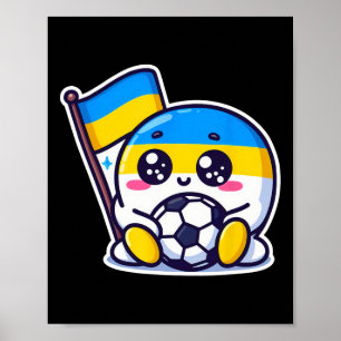 Poster Adorável Fã Ucraniano Bandeira da Ucrânia Desenho