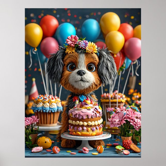 Poster Adorável Filhote Comemora Aniversário (Frente)