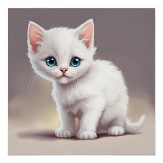 Pôster Adorável gatinho branco
