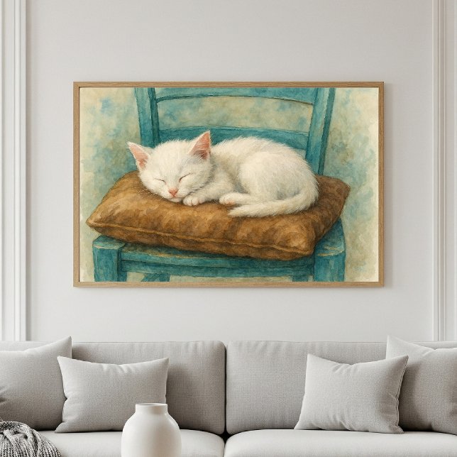 Poster Adorável Gatinho Branco Dormindo (Criador carregado)