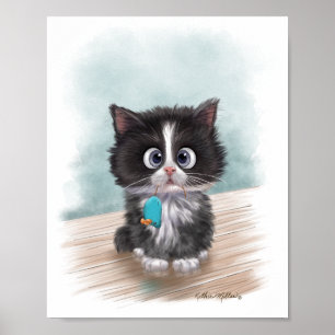 Poster Adorável Gatinho Cartoon Smoking
