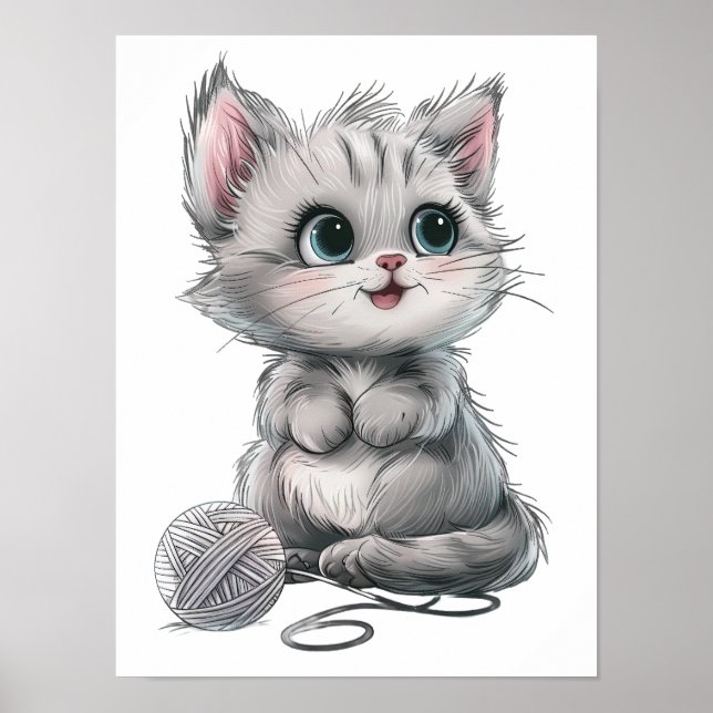 Poster Adorável Gatinho De Cinza (Frente)