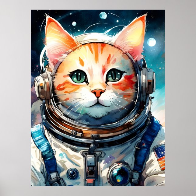 Poster Adorável Gato Astronauta dos EUA (Frente)