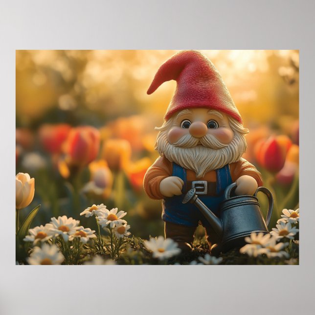 Poster Adorável Gnomo de Jardim com Regador (Frente)