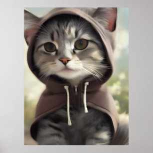 Poster Adorável Kitten Vestindo um Hoodie