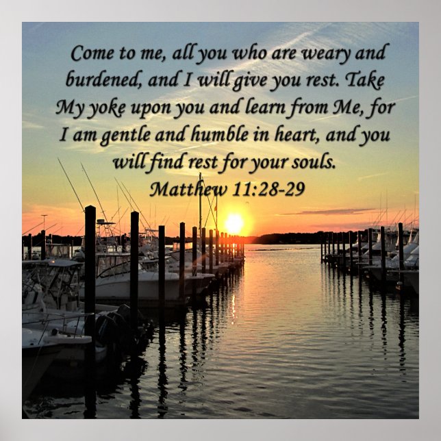 POSTER ADORÁVEL MATTHEW 11:28 SUNSET SOBRE A FOTO DO LAGO (Frente)