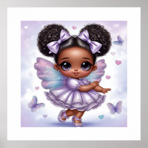 Poster Adorável Menina com Afro Puff em Lilás Pastel