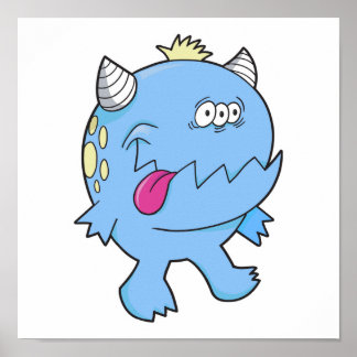 Pôster adorável monstro da língua azul