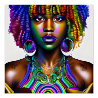 Pôster Adorável Rainbow Cute Hair Black Melanin Afro