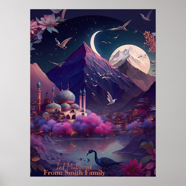 Poster Adorável Visão Noturna Imaginária de Uma Lua Mesqu (Frente)