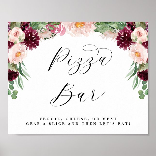 Poster Adore Floral Pizza Buffet Sinal de Casamento (Frente)