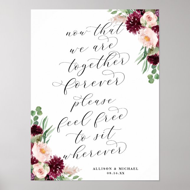 Poster Adore | Sinal de Assento para Convidados de Recepç (Frente)