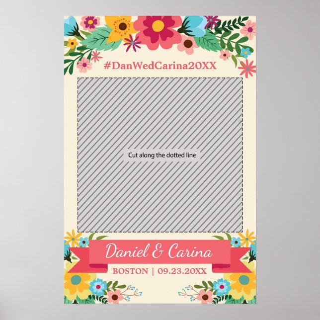 Poster Adornos para Quadro de Fotos de Casamento Floral (Frente)