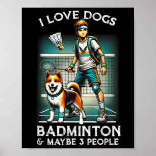 Poster Adoro Badminton De Cachorro, Garoto Bonito Com Cac