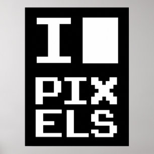 Poster Adoro Pixels, design de geek, arte de pixel