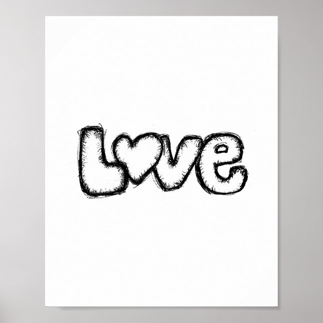 Poster adoro rabisco preto branco simples e simples costu (Frente)