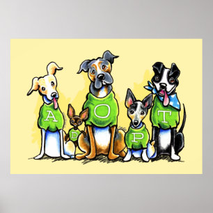 Poster Adotar Cachorros-Abrigo Camisetas Verdes Pensar Ad
