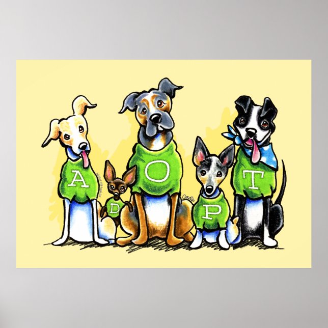 Poster Adotar Cachorros-Abrigo Camisetas Verdes Pensar Ad (Frente)