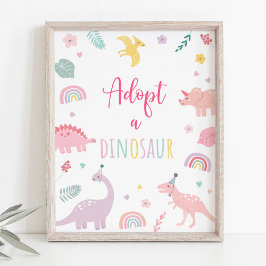 Poster Adotar Um Sinal De Boho Rosa Dinossauro