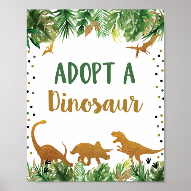 Poster Adotar Um Sinal De Mesa De Aniversário De Dinossau (Frente)
