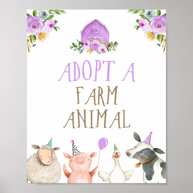 Poster Adotar uma Fazenda Animal Barão Rapariga Aniversár (Frente)