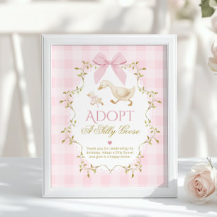 Poster Adote Um Ganso Bobo Gingham Rosa 1º Aniversário