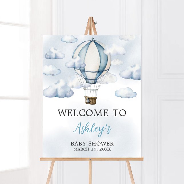 Poster Adventure Aguarda Boas-vindas ao Balão de Ar Quent (Adventure Awaits Baby Shower Welcome Sign)