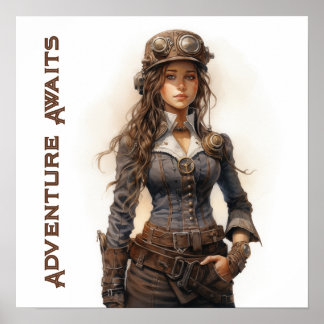 Poster Adventure Aguarda Steampunk Young Woman
