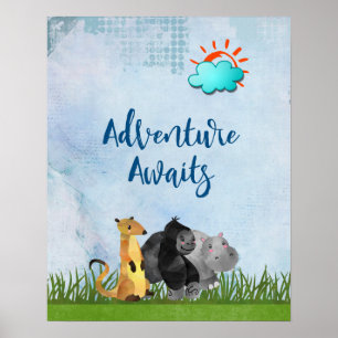 Poster Adventure Awaits - Gorilla Hippo e Meerkat
