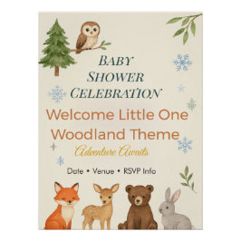 Pôster Adventure Awaits Invitation Woodland Baby Shower 