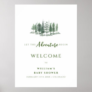 Poster Adventure Begin Rustic Forest Chá de fraldas bem-v