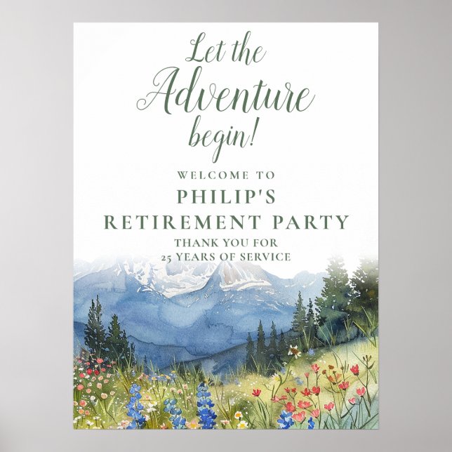 Poster Adventure Mountain Retirement Party Welcome Sign (Frente)