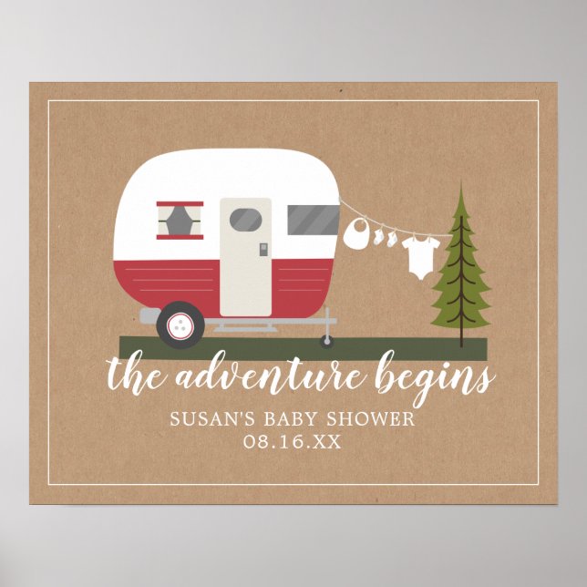 Poster Adventure Trailer Camper Neutral Baby Shower (Frente)