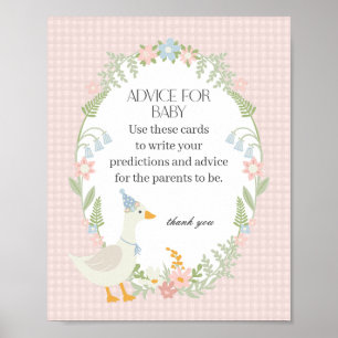 Poster Advertência Floral Gingham para Bebê de Ganso Rosa