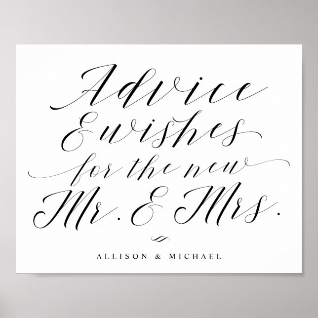 Poster Advice and Wishes Elegant Calligraphy Wedding Sign (Frente)