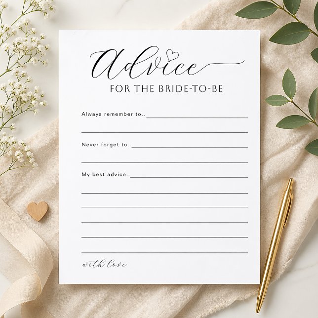 Poster Advice for the Bride Printable Bridal Shower Game (Bridal Shower Game Sheet)