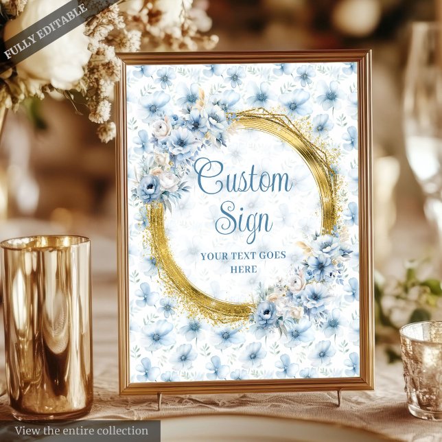 Poster Aerial Boho Azul Claro Casamento Dourado 8x10 (Aerial Boho Light Blue Gold Wedding Custom 8x10 Poster)