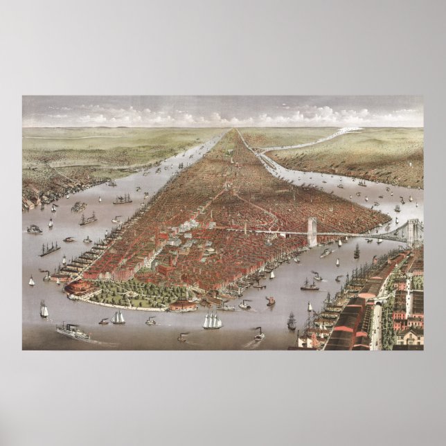 Poster Aerial City View of Manhattan, Nova York, EUA (Frente)