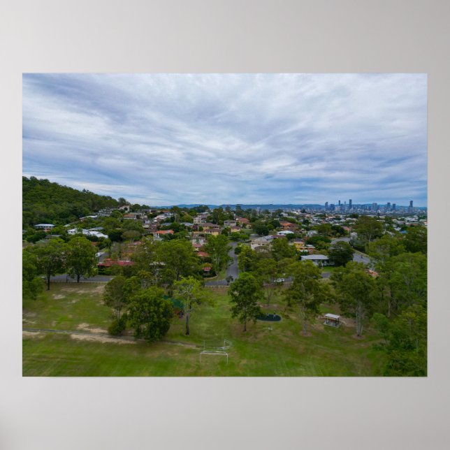 Poster Aerial View Bill Hewitt Reserve Brisbane Skyline (Frente)
