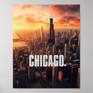 Poster Aerial View Of Chicago City Illinois USA