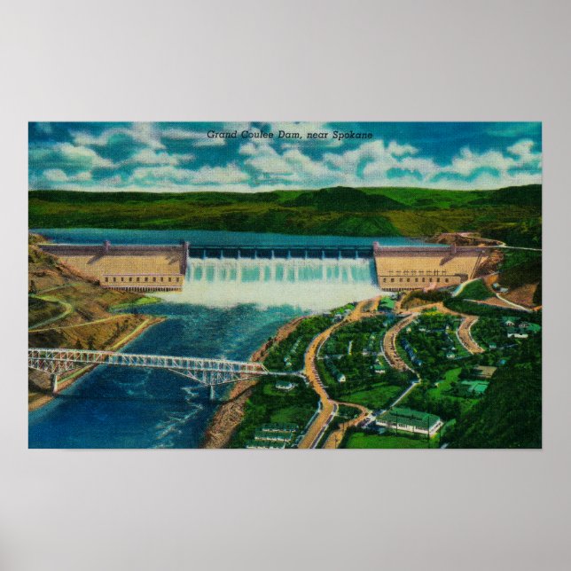 Poster Aerial View of Grand Coulee Dam (Frente)