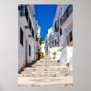 Poster Aerial view of white city Frigiliana in sunny day 